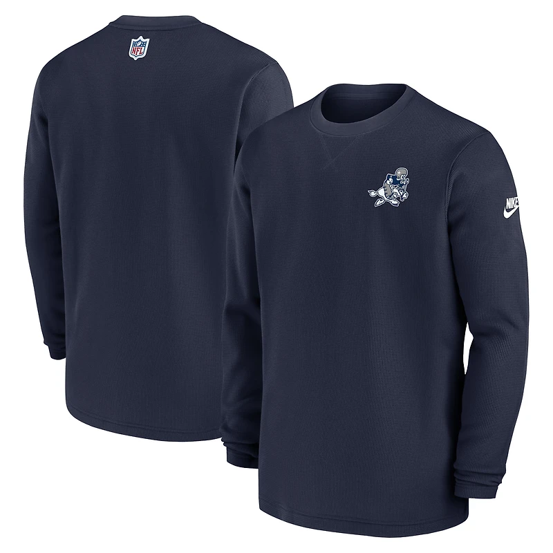 T-shirt à manches longues Nike Dallas Cowboys 2023 Sideline Alternate Logo Waffle Knit pour homme - Bleu marine