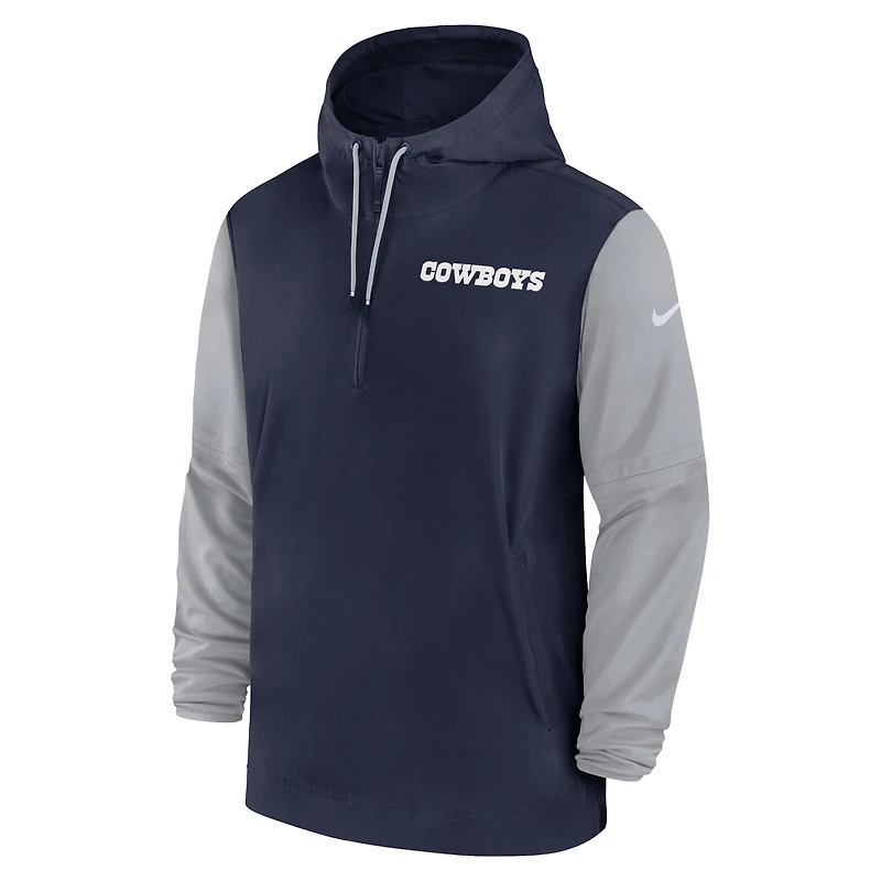 Veste Nike bleu marine à demi-zip pour homme Dallas Cowboys 2024 Sideline Pre-Game