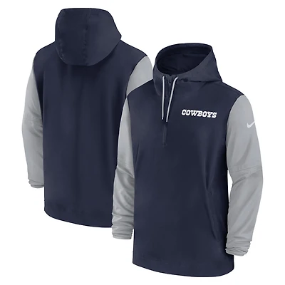 Veste Nike bleu marine à demi-zip pour homme Dallas Cowboys 2024 Sideline Pre-Game