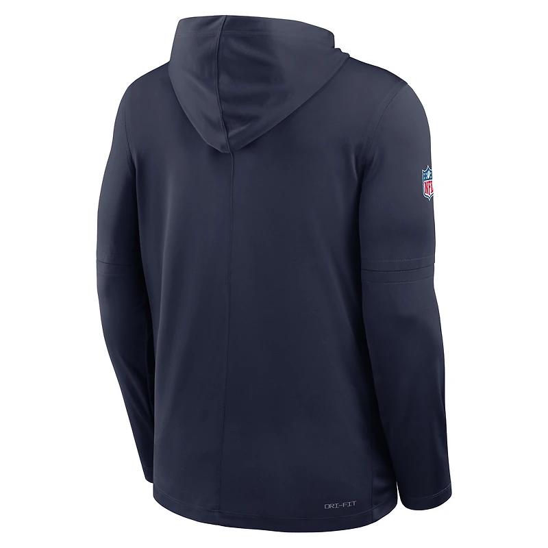 T-shirt à capuche manches longues Nike Dallas Cowboys 2025 Sideline Pure Fury Dri-FIT bleu marine pour homme