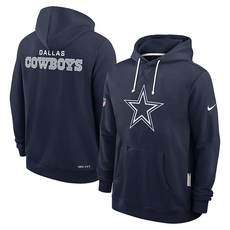 Sweat à capuche Nike bleu marine Dallas Cowboys 2025 Sideline Standard Issue Club Dri-FIT pour homme