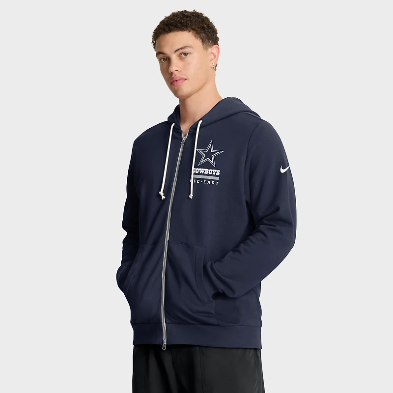 Sweat à capuche Nike bleu marine Dallas Cowboys 2025 Sideline Standard Issue Utility Player Dri-FIT entièrement zippé pour homme
