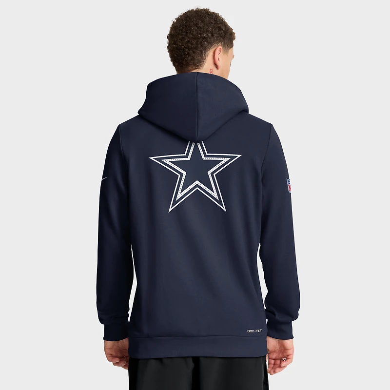 Sweat à capuche Nike bleu marine Dallas Cowboys 2025 Sideline Standard Issue Utility Player Dri-FIT entièrement zippé pour homme