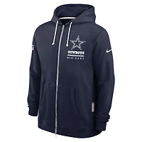 Sweat à capuche Nike bleu marine Dallas Cowboys 2025 Sideline Standard Issue Utility Player Dri-FIT entièrement zippé pour homme