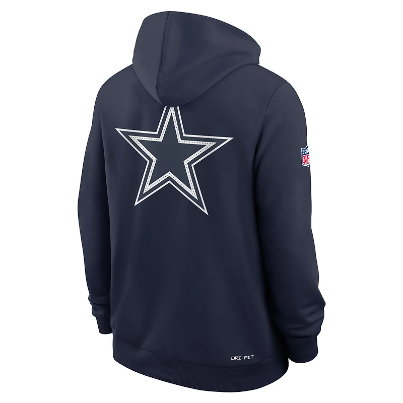 Sweat à capuche Nike bleu marine Dallas Cowboys 2025 Sideline Standard Issue Utility Player Dri-FIT entièrement zippé pour homme