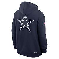Sweat à capuche Nike bleu marine Dallas Cowboys 2025 Sideline Standard Issue Utility Player Dri-FIT entièrement zippé pour homme