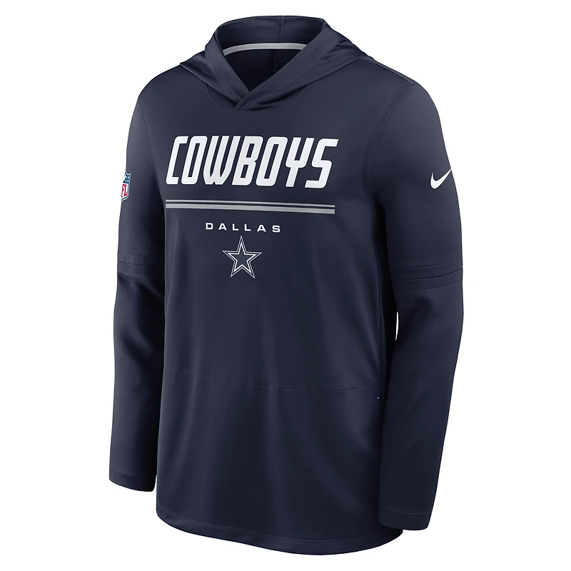 T-shirt à manches longues et capuche Nike Dallas Cowboys bleu marine pour homme, grandes tailles, technologie Dri-FIT