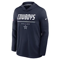 T-shirt à manches longues et capuche Nike Dallas Cowboys bleu marine pour homme, grandes tailles, technologie Dri-FIT