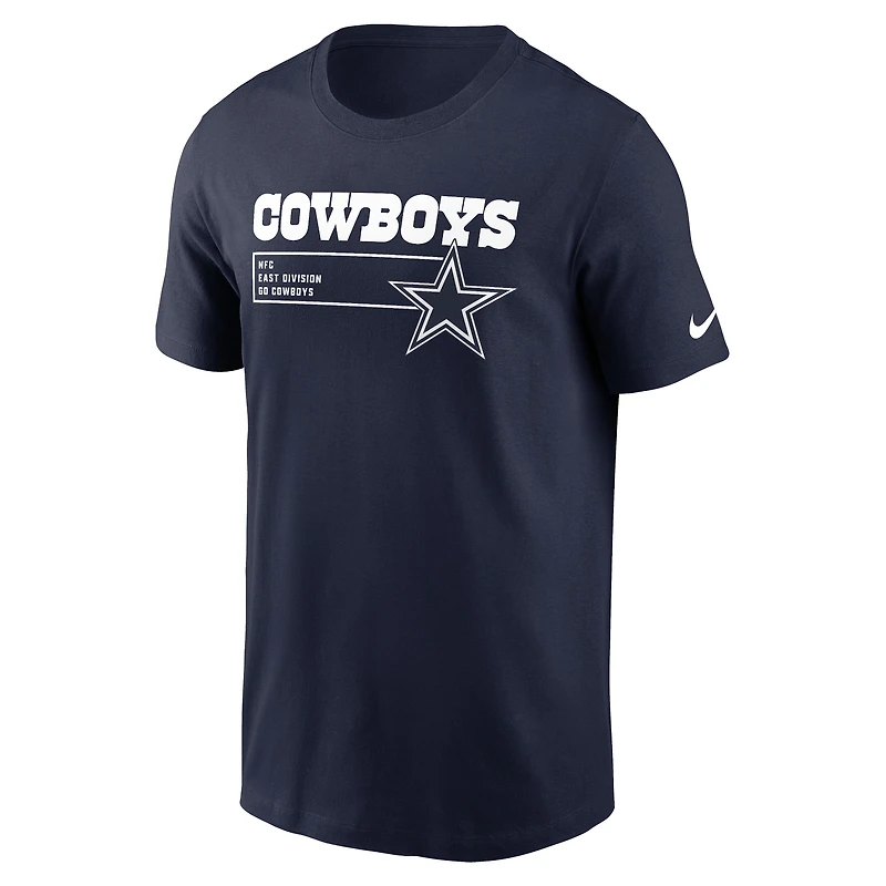 T-shirt essentiel Nike Dallas Cowboys Division pour homme, bleu marine