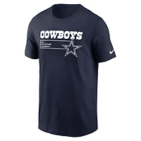 T-shirt essentiel Nike Dallas Cowboys Division pour homme, bleu marine