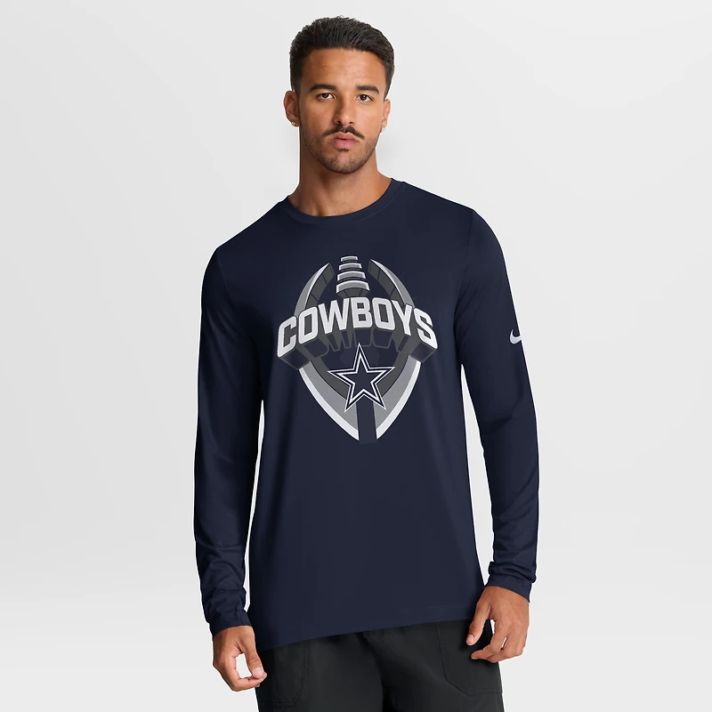 T-shirt Nike bleu marine Dallas Cowboys Primetime Legend Icon Performance à manches longues pour homme