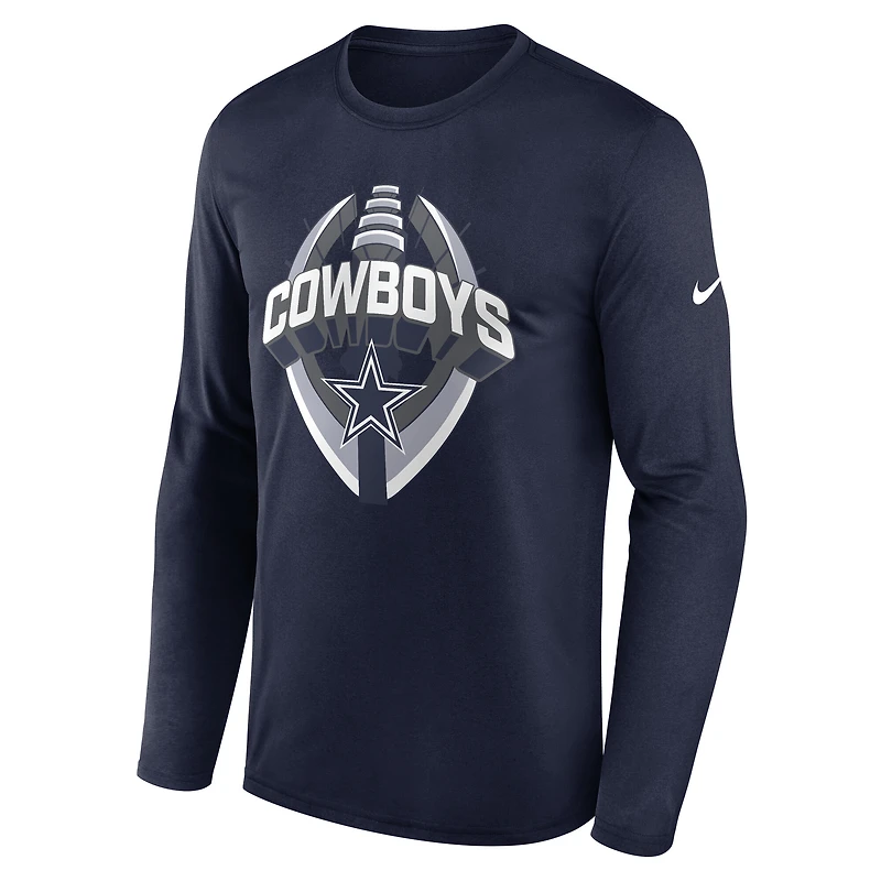 T-shirt Nike bleu marine Dallas Cowboys Primetime Legend Icon Performance à manches longues pour homme