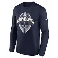 T-shirt Nike bleu marine Dallas Cowboys Primetime Legend Icon Performance à manches longues pour homme