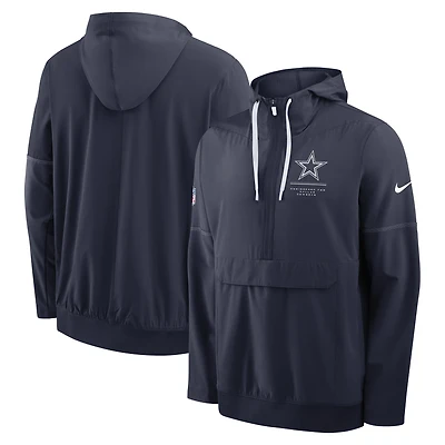 Men's Nike Navy Dallas Cowboys Sideline Anorak Half-Zip Hooded Jacket