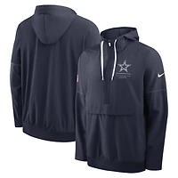 Men's Nike Navy Dallas Cowboys Sideline Anorak Half-Zip Hooded Jacket