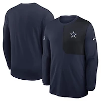 Maillot Nike bleu marine à manches longues Sideline Coach Dri-FIT pour homme des Cowboys de Dallas