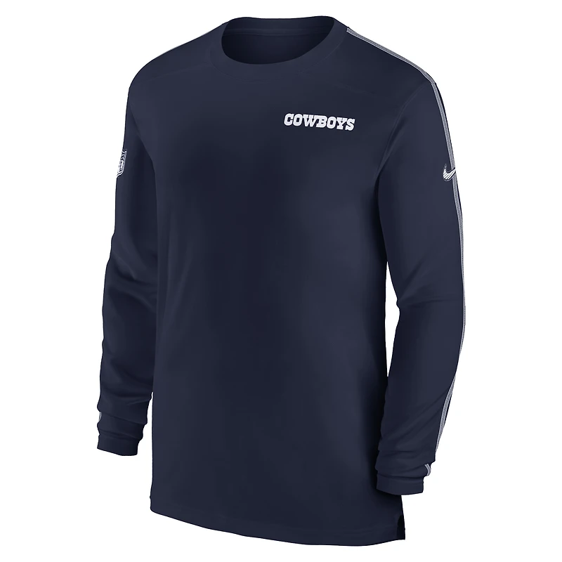 T-shirt à manches longues Nike bleu marine Dallas Cowboys Sideline Coach UV Performance pour homme