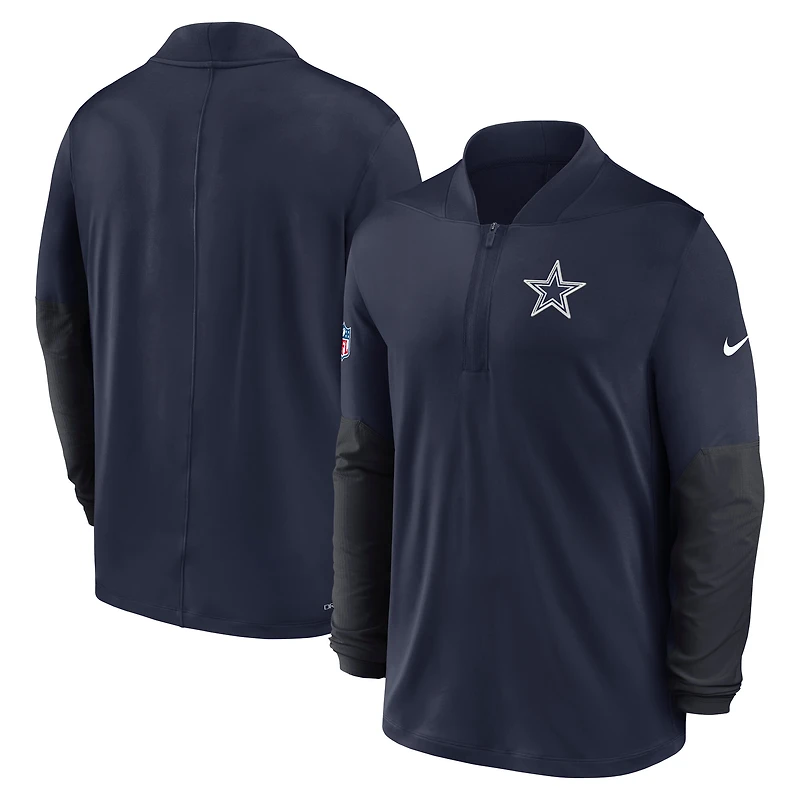 Pull Nike bleu marine Dallas Cowboys Sideline Dri-FIT à demi-zip pour homme