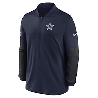 Pull Nike bleu marine Dallas Cowboys Sideline Dri-FIT à demi-zip pour homme