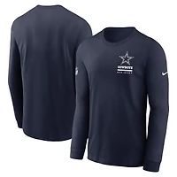 T-shirt Nike bleu marine à manches longues Sideline Dri-FIT pour homme des Cowboys de Dallas