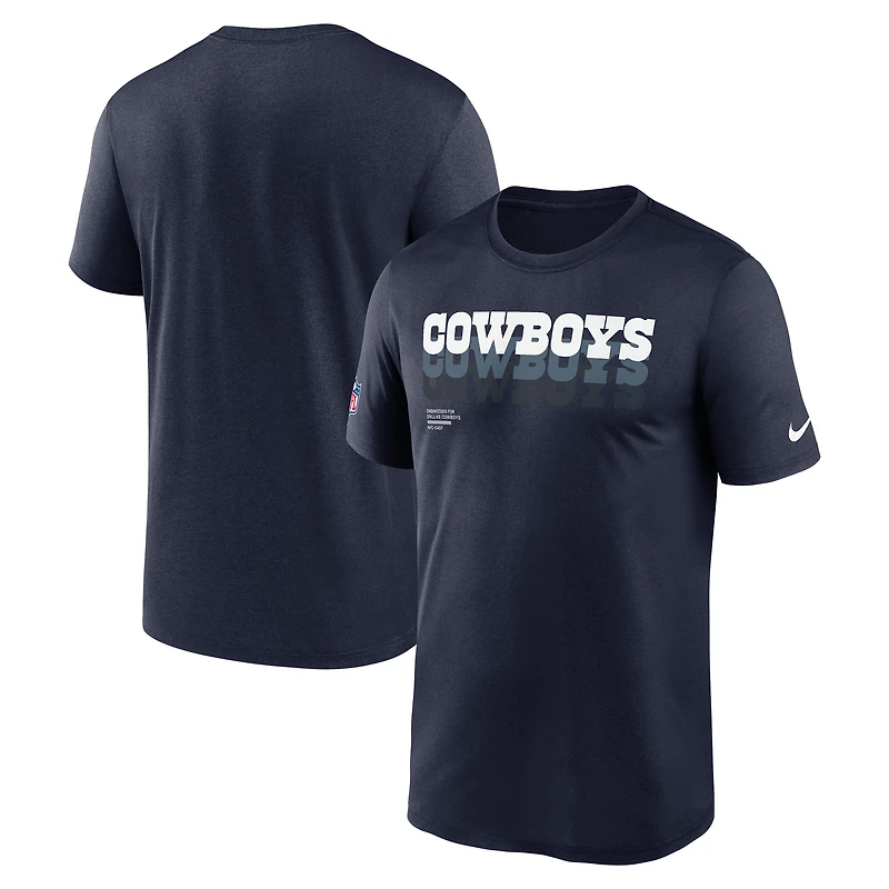 T-shirt Nike Dri-FIT bleu marine pour homme, motif Sideline Legend des Cowboys de Dallas