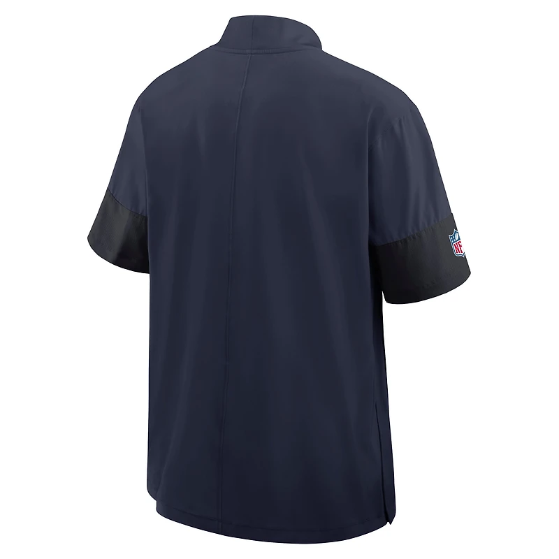 Veste d'entraîneur Nike Dallas Cowboys Sideline bleu marine pour homme, manches courtes, fermeture éclair au quart, technologie Dri-FIT