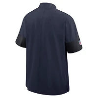Veste d'entraîneur Nike Dallas Cowboys Sideline bleu marine pour homme, manches courtes, fermeture éclair au quart, technologie Dri-FIT