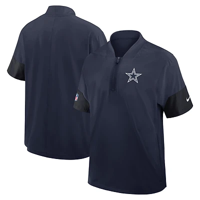 Veste d'entraîneur Nike bleu marine Dallas Cowboys Sideline à manches courtes et fermeture éclair quart de tour pour homme