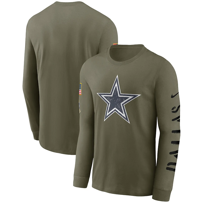 Nike Olive Dallas Cowboys 2022 Salute To Service - T-shirt à manches longues avec logo de l'équipe pour homme