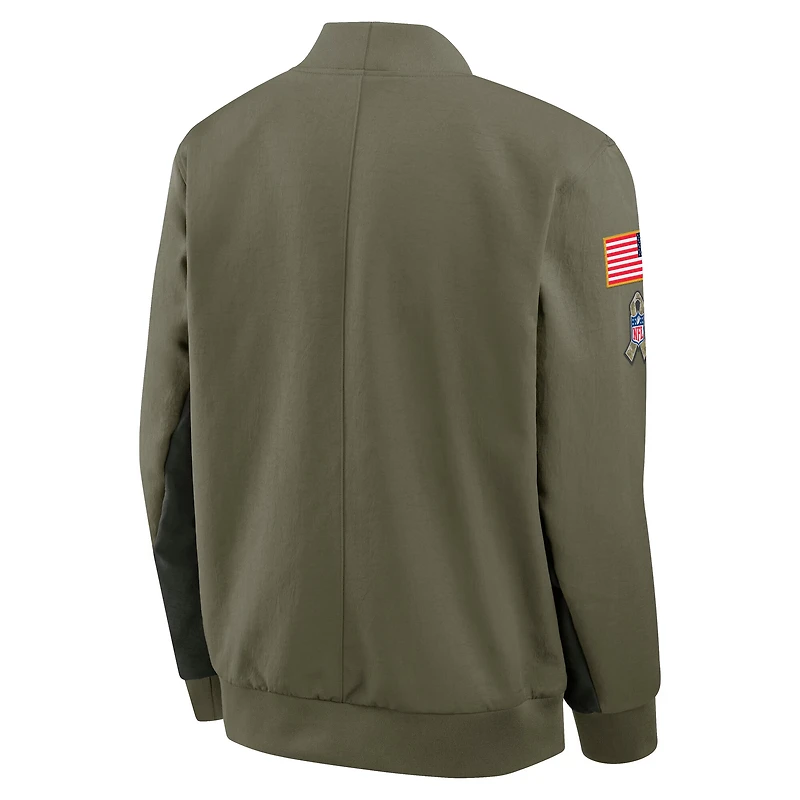 Veste aviateur Nike olive Dallas Cowboys 2025 Salute to Service Sideline entièrement zippée pour homme