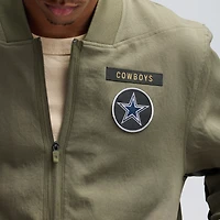 Veste aviateur Nike olive Dallas Cowboys 2025 Salute to Service Sideline entièrement zippée pour homme