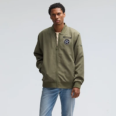 Veste aviateur Nike olive Dallas Cowboys 2025 Salute to Service Sideline entièrement zippée pour homme
