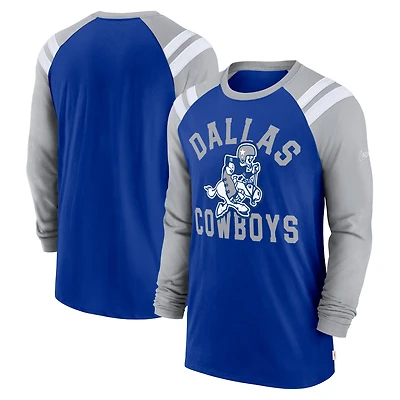 Men's Nike Royal Dallas Cowboys Rewind Classic Arc Raglan Long Sleeve T-Shirt