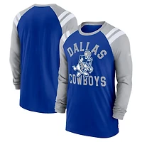 Men's Nike Royal Dallas Cowboys Rewind Classic Arc Raglan Long Sleeve T-Shirt