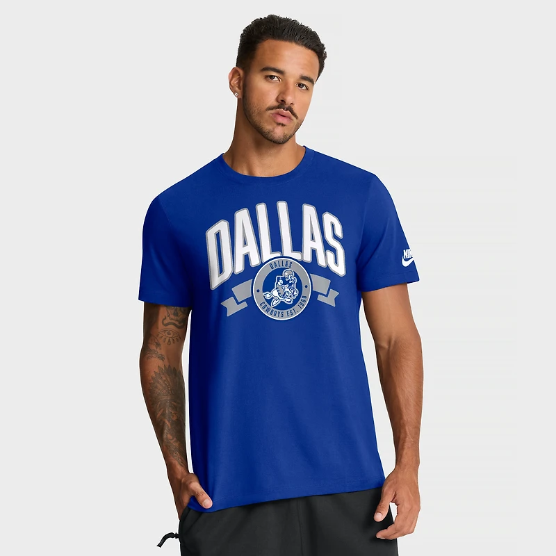 T-shirt Nike Royal Dallas Cowboys Rewind pour homme, coupe avant et arrière, essentiel