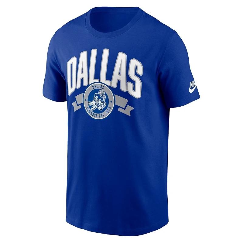 T-shirt Nike Royal Dallas Cowboys Rewind pour homme, coupe avant et arrière, essentiel