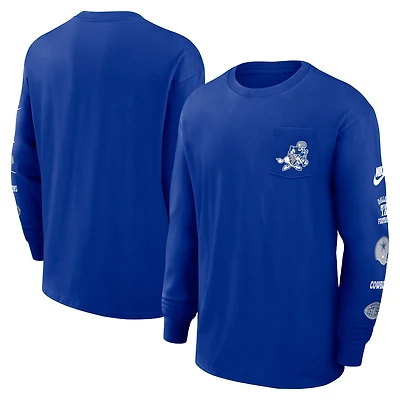 T-shirt Nike Royal Dallas Cowboys Rewind Heavy Max90 à manches longues et poches pour homme