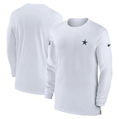 T-shirt à manches longues Nike Dallas Cowboys Sideline Coach Performance pour homme, blanc
