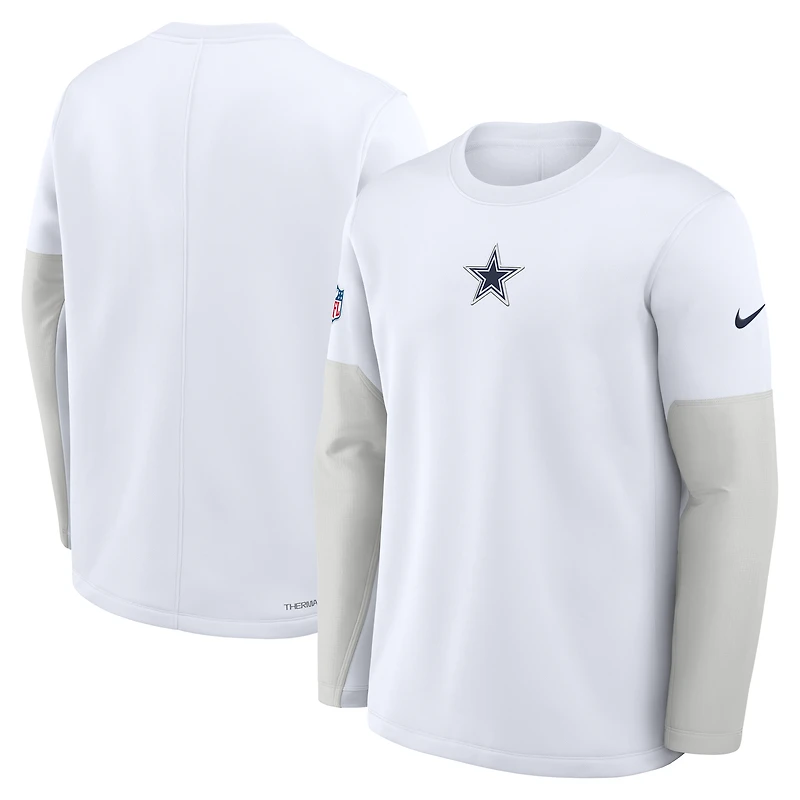 T-shirt Nike blanc à manches longues Therma-FIT pour homme, Dallas Cowboys