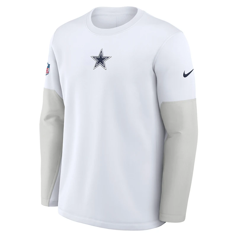 Men's Nike White Dallas Cowboys Sideline Coach Therma-FIT Long Sleeve T-Shirt