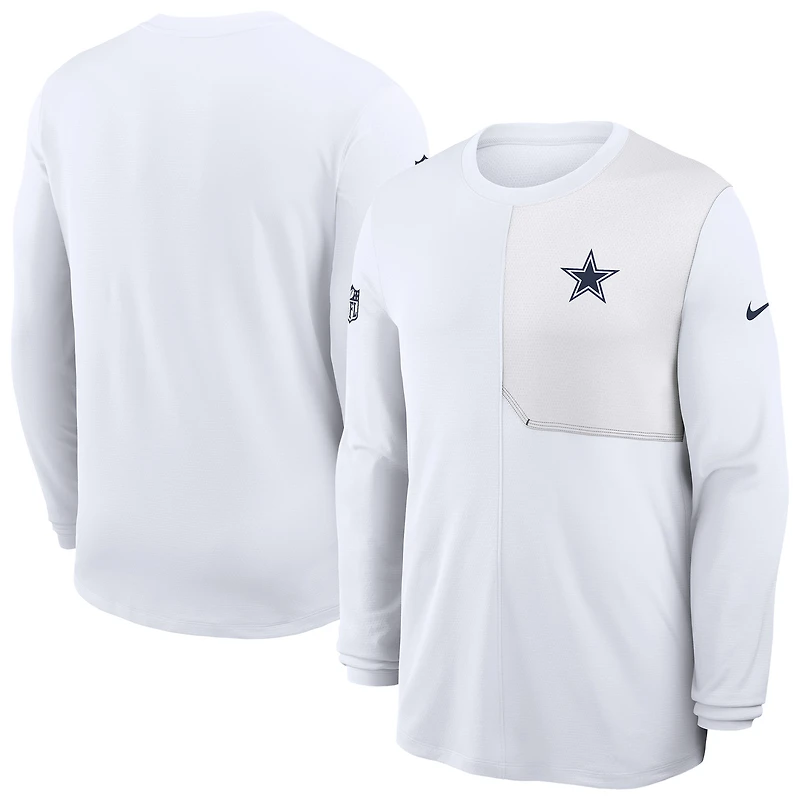 Men's Nike White Dallas Cowboys Sideline Coach UV Dri-FIT Long Sleeve Shirt