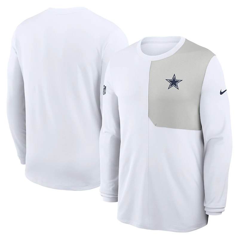 Maillot Nike blanc à manches longues Sideline Coach Dri-FIT pour homme des Cowboys de Dallas