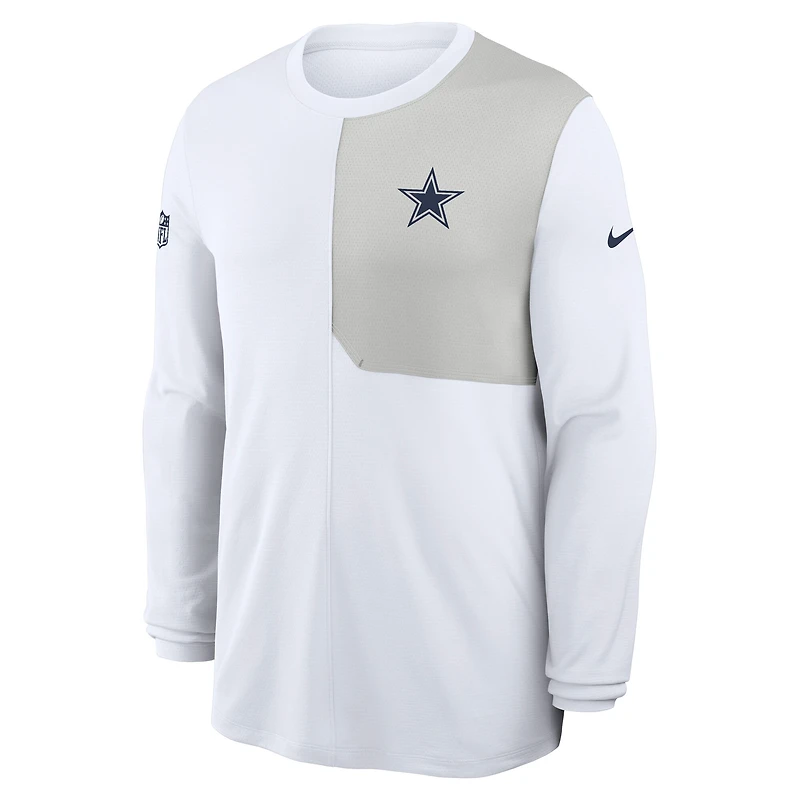 Maillot Nike blanc à manches longues Sideline Coach Dri-FIT pour homme des Cowboys de Dallas