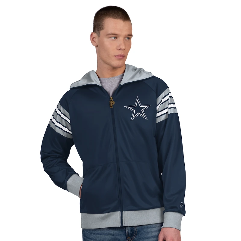 Veste de survêtement à capuche entièrement zippée Pro Player bleu marine/gris Dallas Cowboys pour homme
