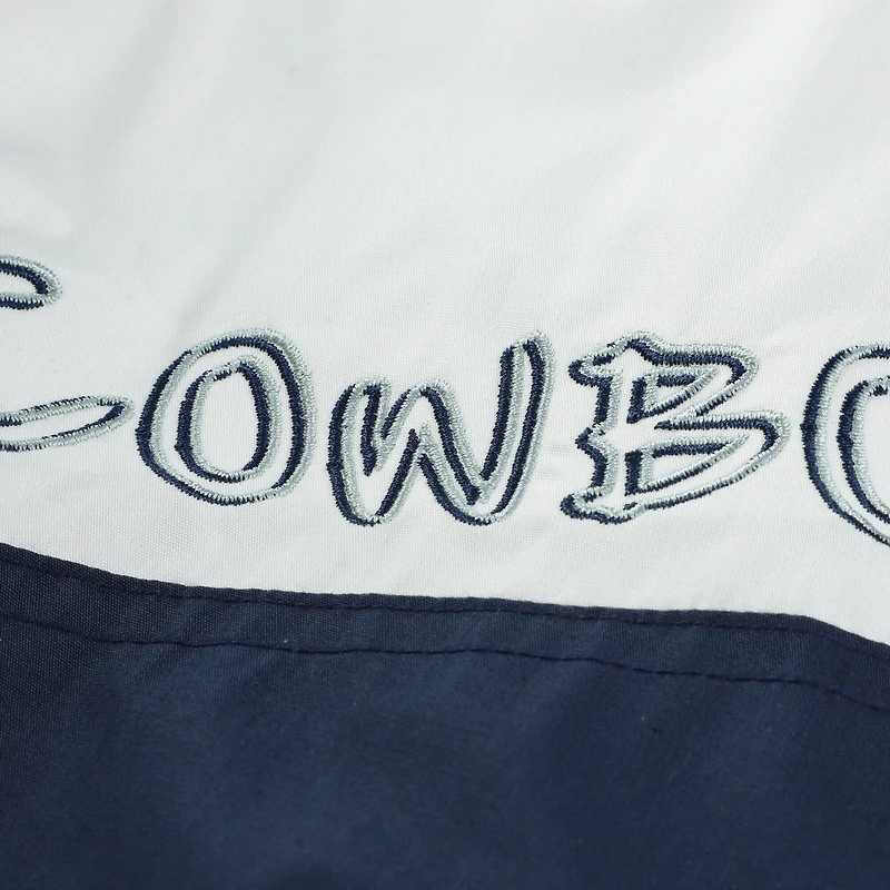 Veste à capuche zippée intégrale Dallas Cowboys bleu marine/argentée pour homme, modèle Pro Player, avec rembourrage en polyester et épaules dénudées.