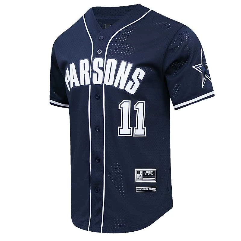 Maillot de baseball boutonné en maille Pro Standard Micah Parsons des Dallas Cowboys pour hommes, bleu marine