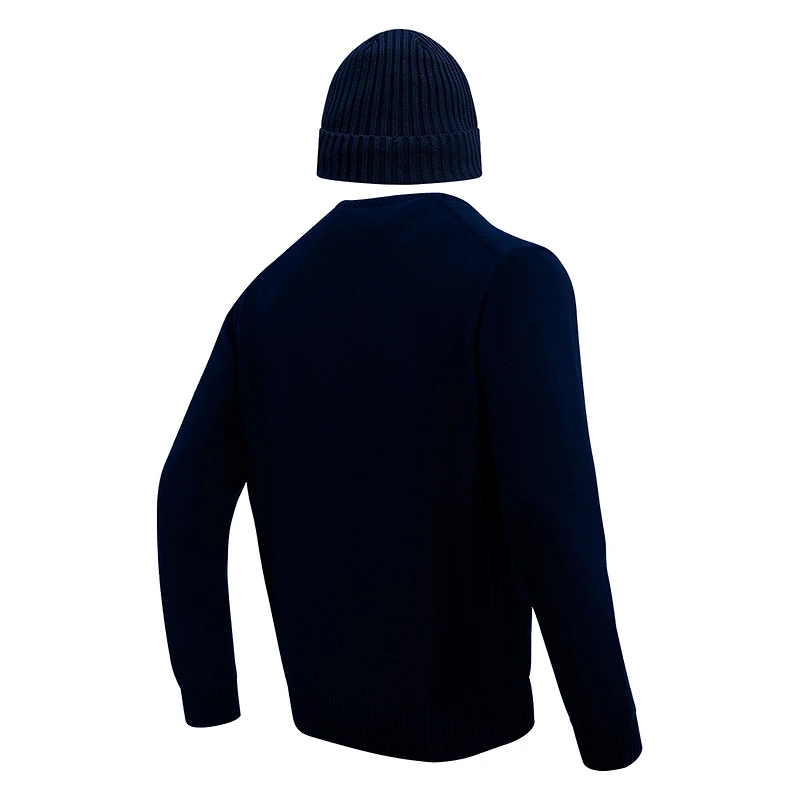 Pull à col rond et chapeau en tricot revers Pro Standard pour hommes, bleu marine, Dallas Cowboys, coffret cadeau