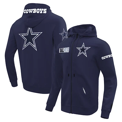 Sweat à capuche zippé en tricot double avec logo fendu Pro Standard bleu marine pour homme des Cowboys de Dallas