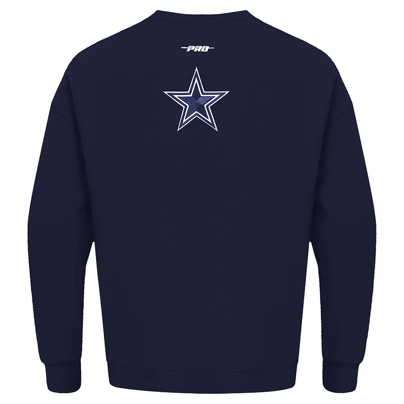 Men's Pro Standard Navy Dallas Cowboys Turn It Up Drop Shoulder Pullover Sweatshirt