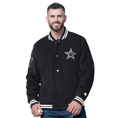 Men's Starter Black Dallas Cowboys Blackout Corduroy Full-Snap Varsity Jacket